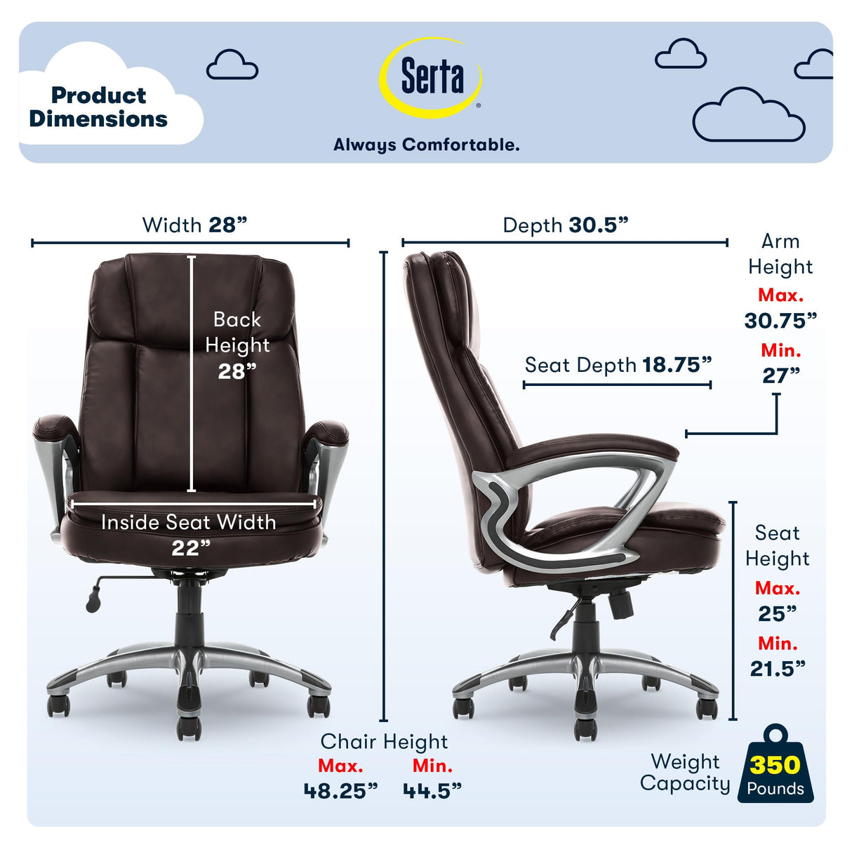 Big & Tall Executive Office Chair High Back All Day Comfort Ergonomic Lumbar Support,