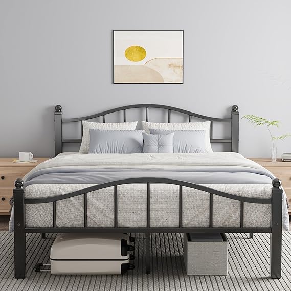 Queen Bed Frame with Headboard - Heavy Duty Metal Platform with Storage