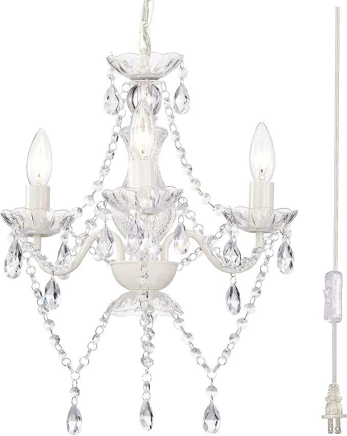 Small Acrylic Crystal Chandelier, Plug in Chandelier Easy to Install,White Chandelier 3