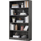 Farini Grey Bookshelf for Bedroom 5 Shelf Office Bookcase 60 Inches Tall Modern Wood Bookshelf for Living Room 5 Tier Wide Manga Bookshelf Library Bookcase