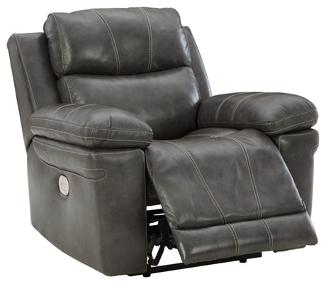 Edmar Leather Power Recliner with Adjustable Headrest, Gray