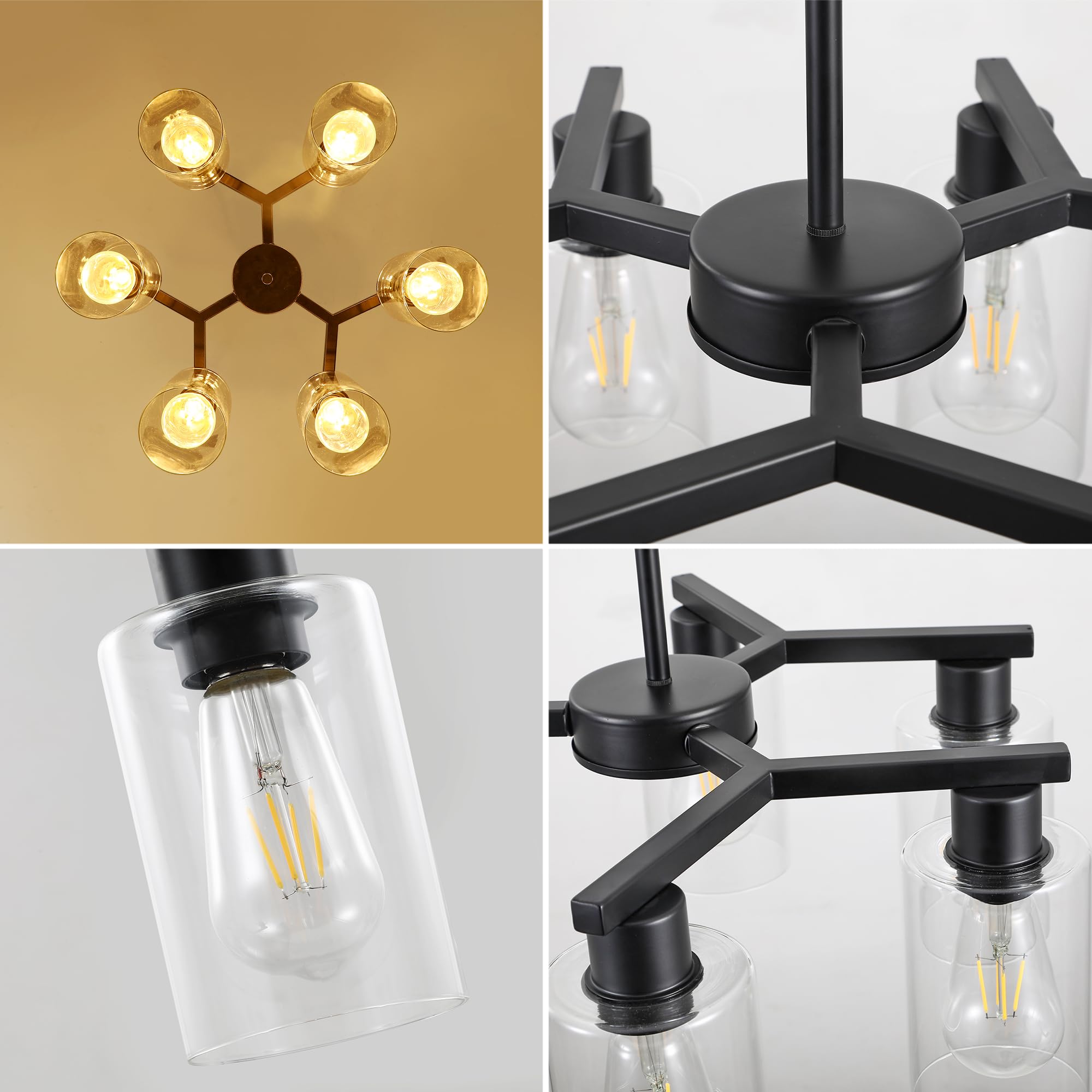 6-Light Black Modern Farmhouse Chandelier for Dining Room Ceiling Light Fixture