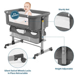 nordmiex Bedside Sleeper Bedside Crib, Baby Bassinet 3 in 1 Travel Baby Crib Baby Bed with Breathable Net,Adjustable Portable Bed for Infant/Baby(Deep Grey)
