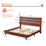 King Size Solid Wood Platform Bed Frame with Wooden Headboard, No Box Spring