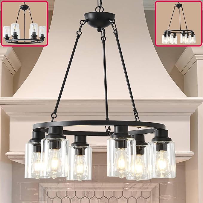 53 Inch Large Black Farmhouse Wagon Wheel Chandelier