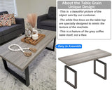 Grey Coffee Table, Wood Metal Coffee Table for Living Room, Farmhouse Minimalist Rustic