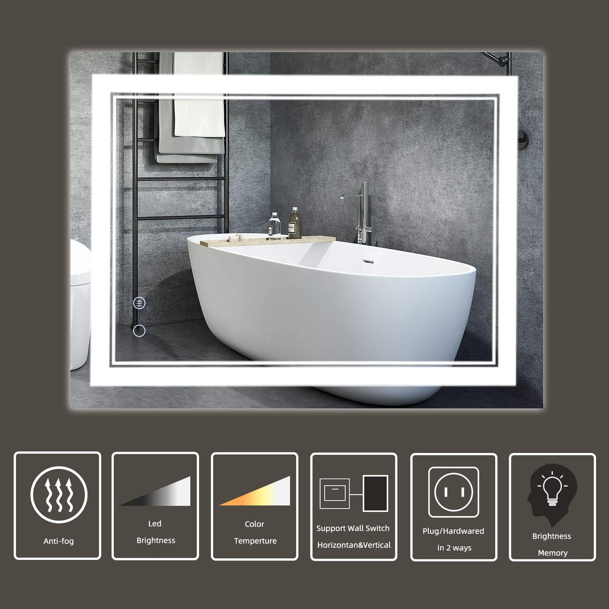 24" x 32" LED Bathroom Mirror, Bathroom Mirror with Lights, LED Mirror for Bathroom