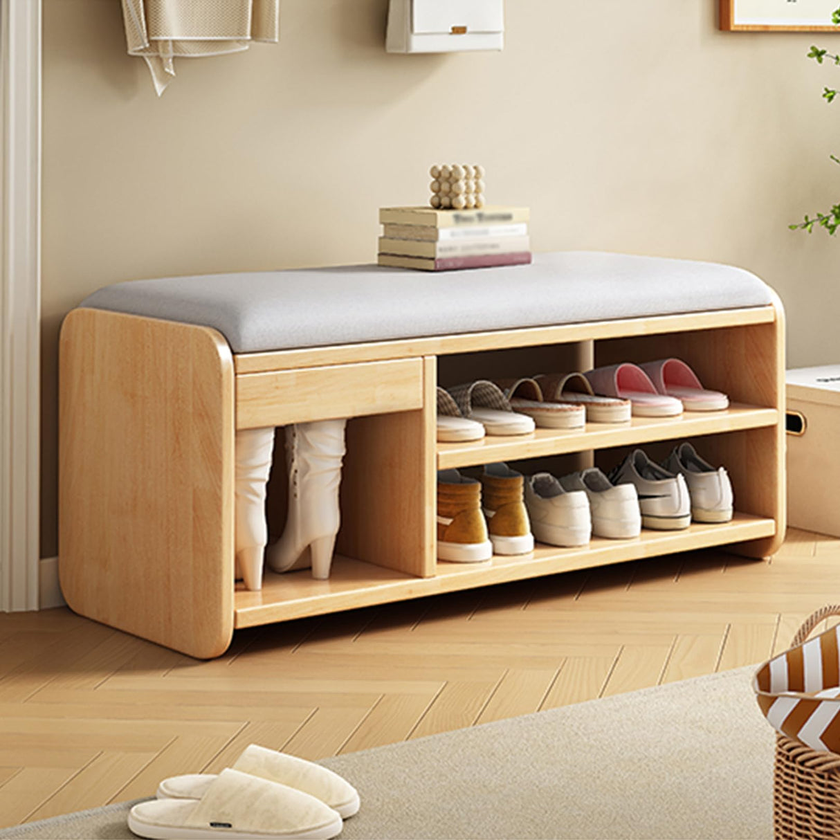 Shoe Bench, Entryway Storage Benches, Shoe Storage with Padded Cushion