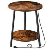 Round End Table with Charging Station, 2-Tier Small Circle Side Table