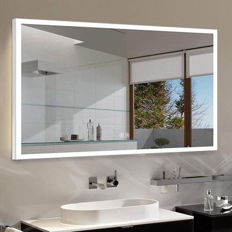 55 x 36 Inch LED Bathroom Backlit Mirror, Dimmable Lighted Bathroom Vanity Mirror