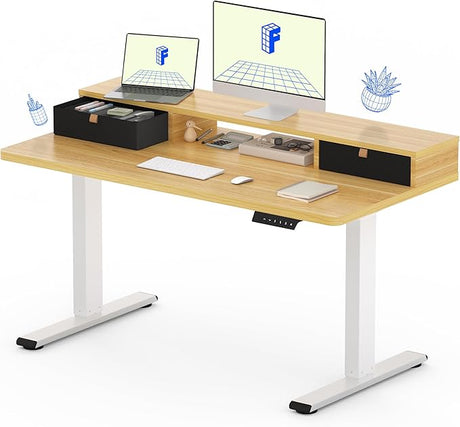 Electric Standing Desk with Drawer, Solid One-Piece Adjustable Height Desk with Storage