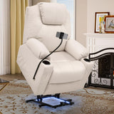 Modern Power Lift Chair Electric Recliner with Phone Holder Heated Vibration Massage Sofa Remote Overstuffed Ergonomic USB Port Elderly Oversized Large Home Elastic Foam PU Leather Metal