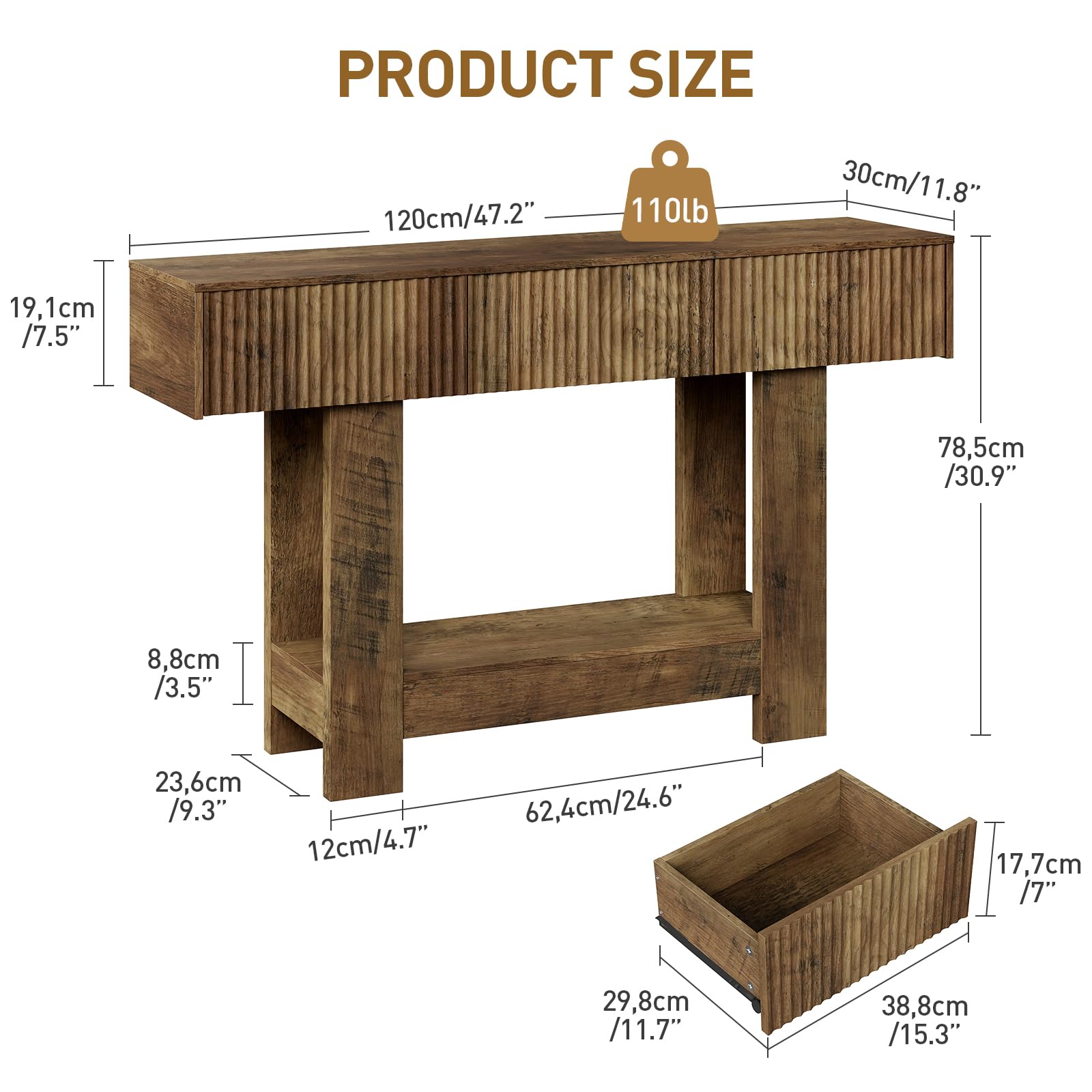 47" Farmhouse Console Table with Storage - Dark Brown