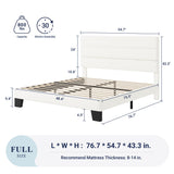 Full Size Platform Bed Frame with Velvet Upholstered Headboard and Wooden Slats