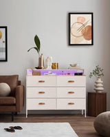 47.2" W White Dresser for Bedroom with Charging Station and LED Lights