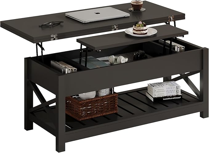 Farmhouse Lift Top Coffee Table, Multi-Function Convertible Coffee Table