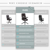 Leather Executive Office Chair - High Back Ergonomic Desk Chair with Flip-Up Arms