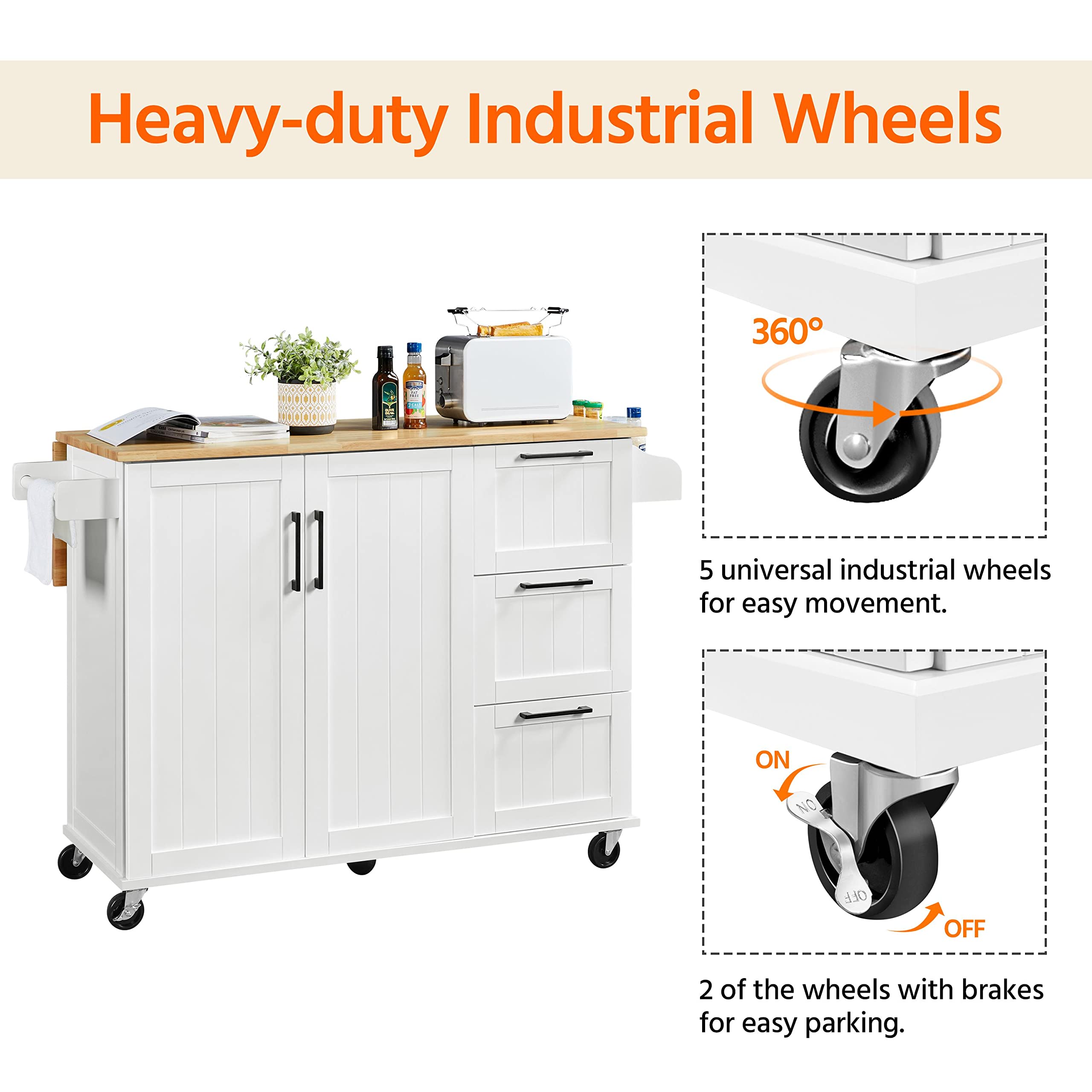 Kitchen Island with Drop-Leaf Breakfast Bar, 53" Width Kitchen Cart