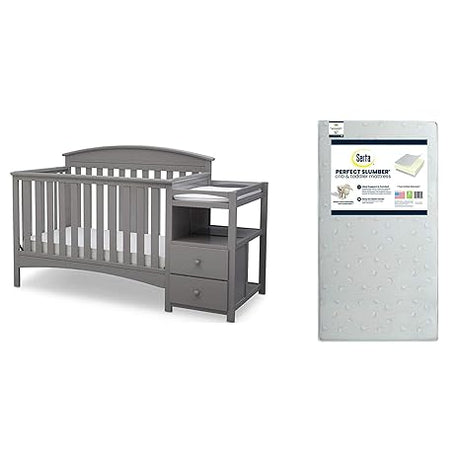 Abby Convertible Crib 'N' Changer, Bianca + Serta Perfect Slumber Dual Sided Recycled