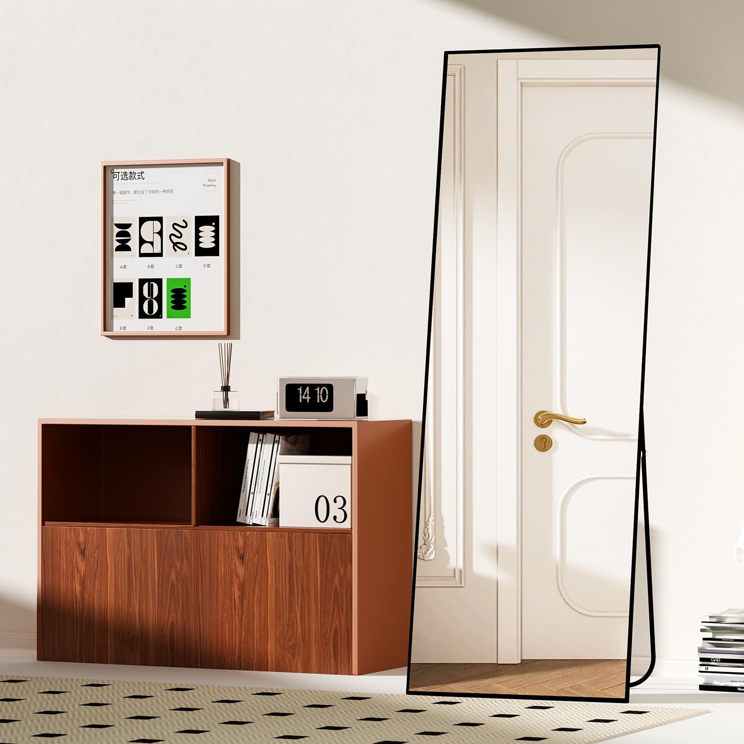 Full Length Mirror with Stand - 57x20 Aluminum Frame