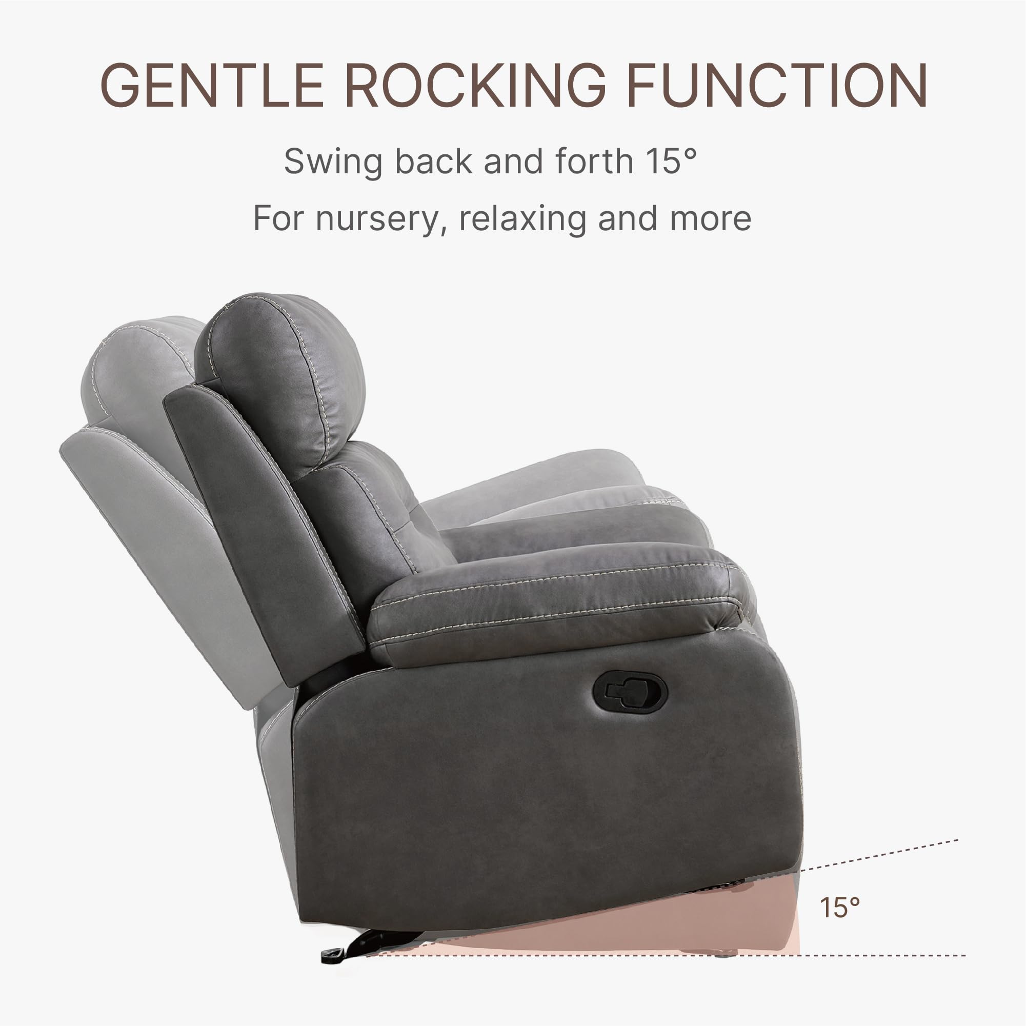 Kislot Faux Leather Glider Rocker Recliner – Manual Push-Back, Ergonomic Comfort