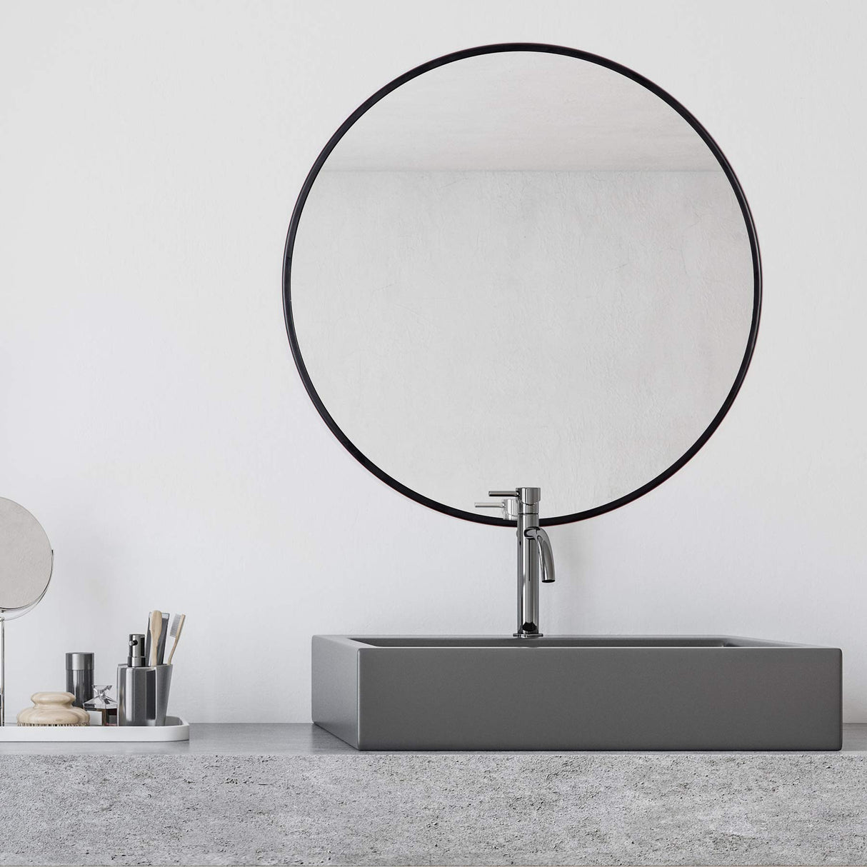 Black Metal and Glass Wall Mount Modern Mirror