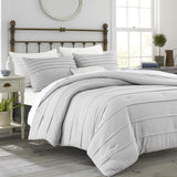 Grey Queen Comforter Set - 3 Pieces Pinch Pleat Bed Set, Down Alternative Bedding Sets