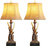 Antler Table Lamps Set of 2 with USB A+C Ports for Bedroom Farmhouse Deer Rustic