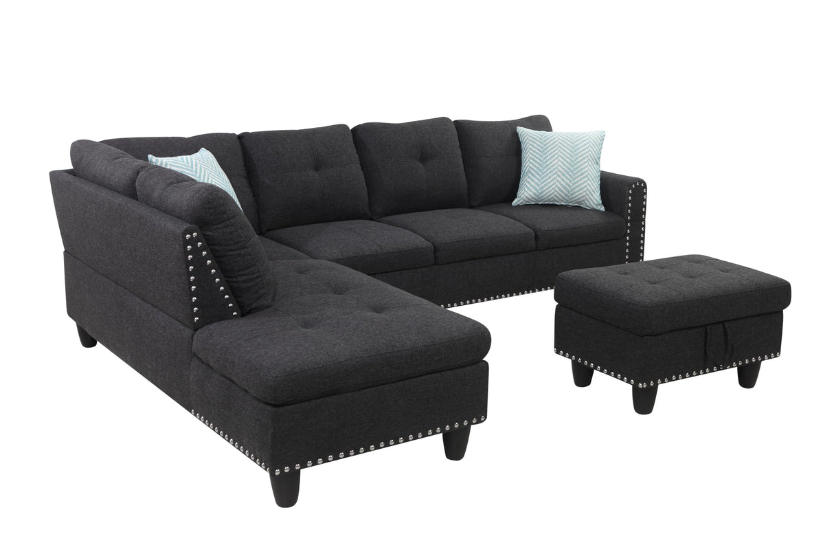 L Sectional Sofa Set with Storage Ottoman, L Shape Linen Upholstered Modular Couch & Chaise