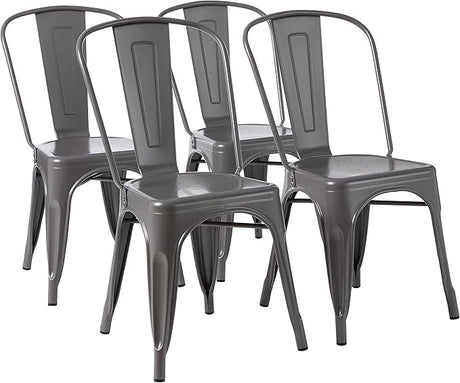 Metal Dining Chairs, Dark Grey, 1 Count (Pack of 4)