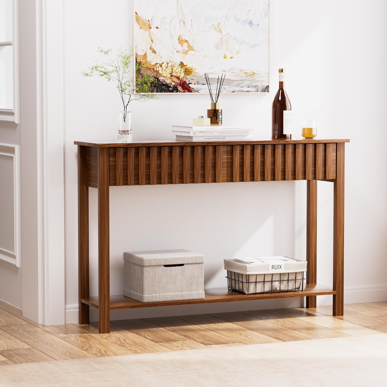 Entryway Console Table with 2 Fluted Drawers and Shelf