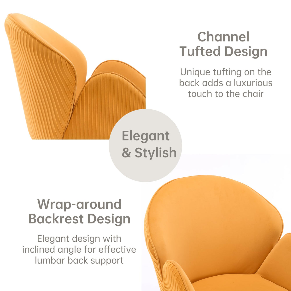 Velvet Home Office Desk Chair with Gold Wheels - Mustard