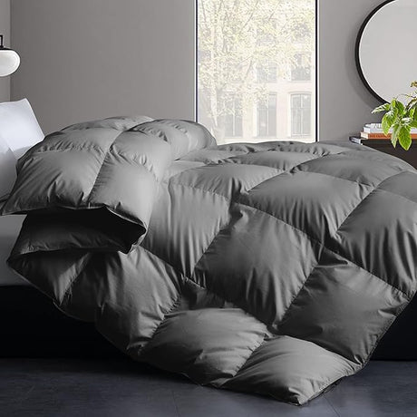 Twin Size Feather Comforter Filled with Feather & Down - All Season White Twin Duvet