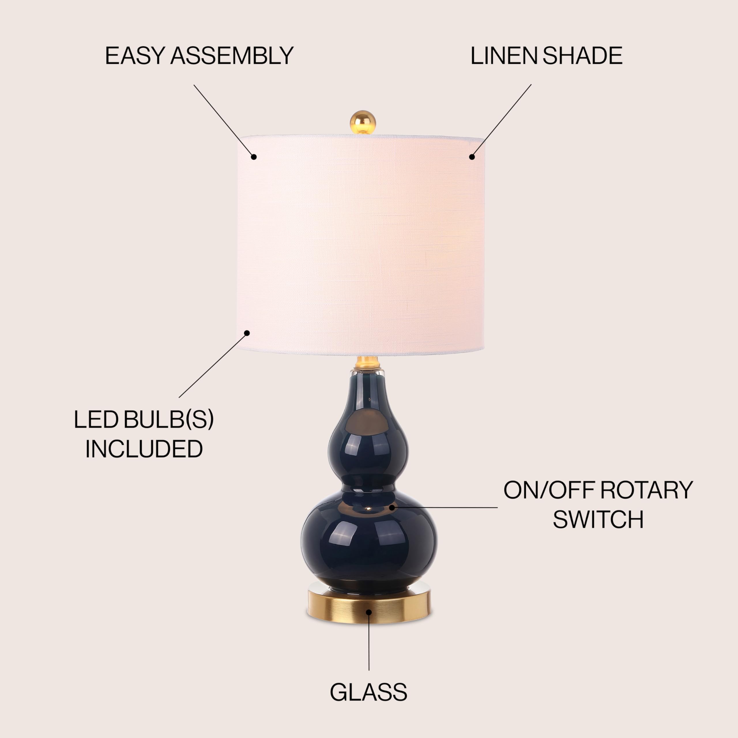 JYL1028F Anya 20.5" Mini Glass LED Table Lamp, Transitional, Glam, Midcentury, Modern,
