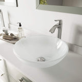 VIGO 17" L -17" W -12" H White Frost Glass Round Vessel Sink Set with Faucet and Drain