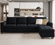 Velvet Reversible Sectional Sofa with Chaise Convertible L Shaped 4-seat Sectional