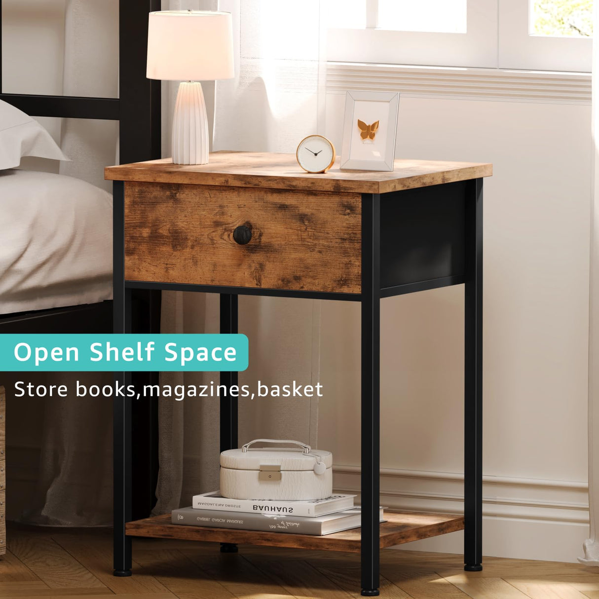 Nightstand with Drawers,Small Night Stand with Storage Bedside Table