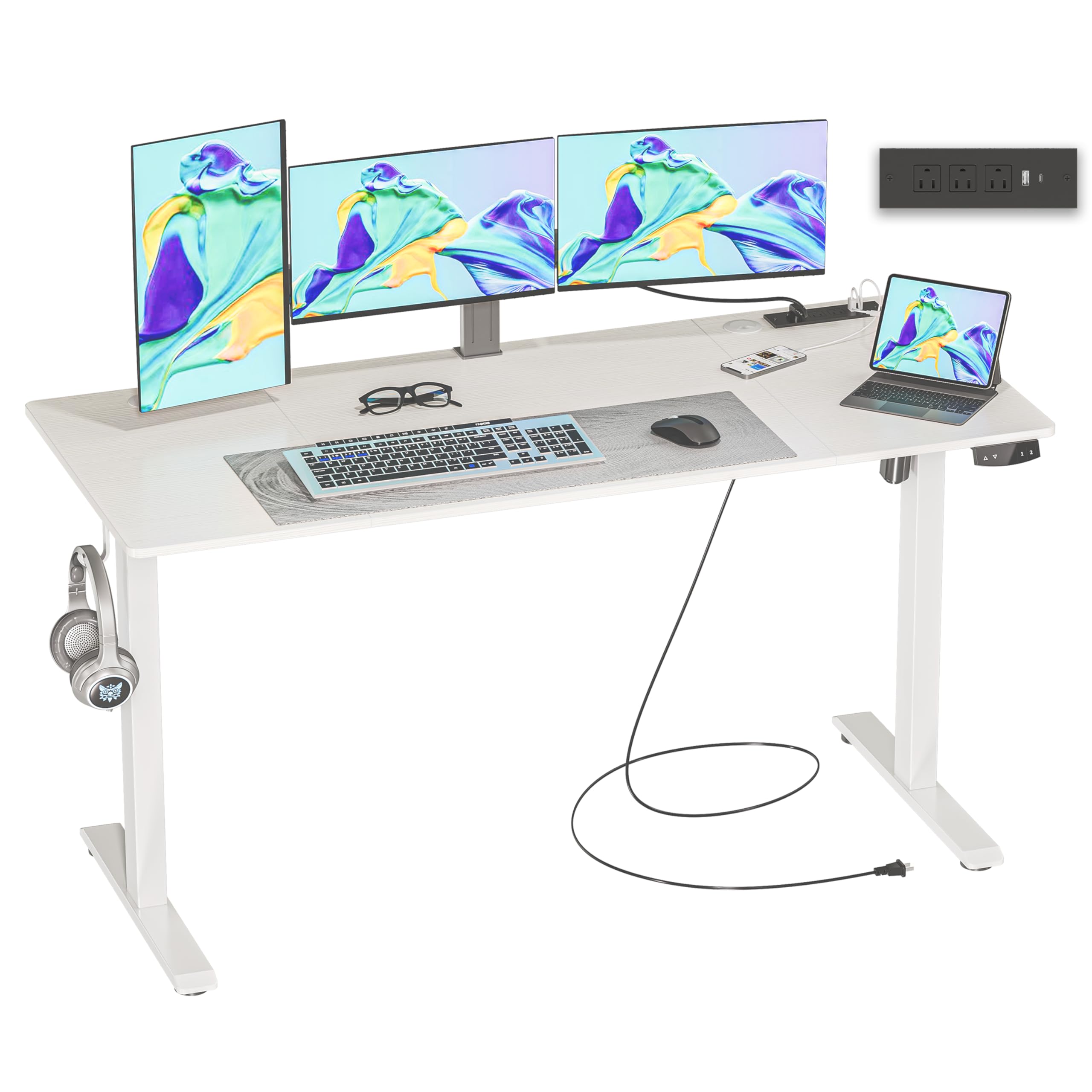 55 x 24 inch Adjustable Electric Standing Desk (3AC, USB, Type-C)