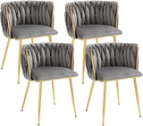 Velvet Dining Chairs Set of 4, Modern Upholstered Dining Chairs with Gold Metal Legs for