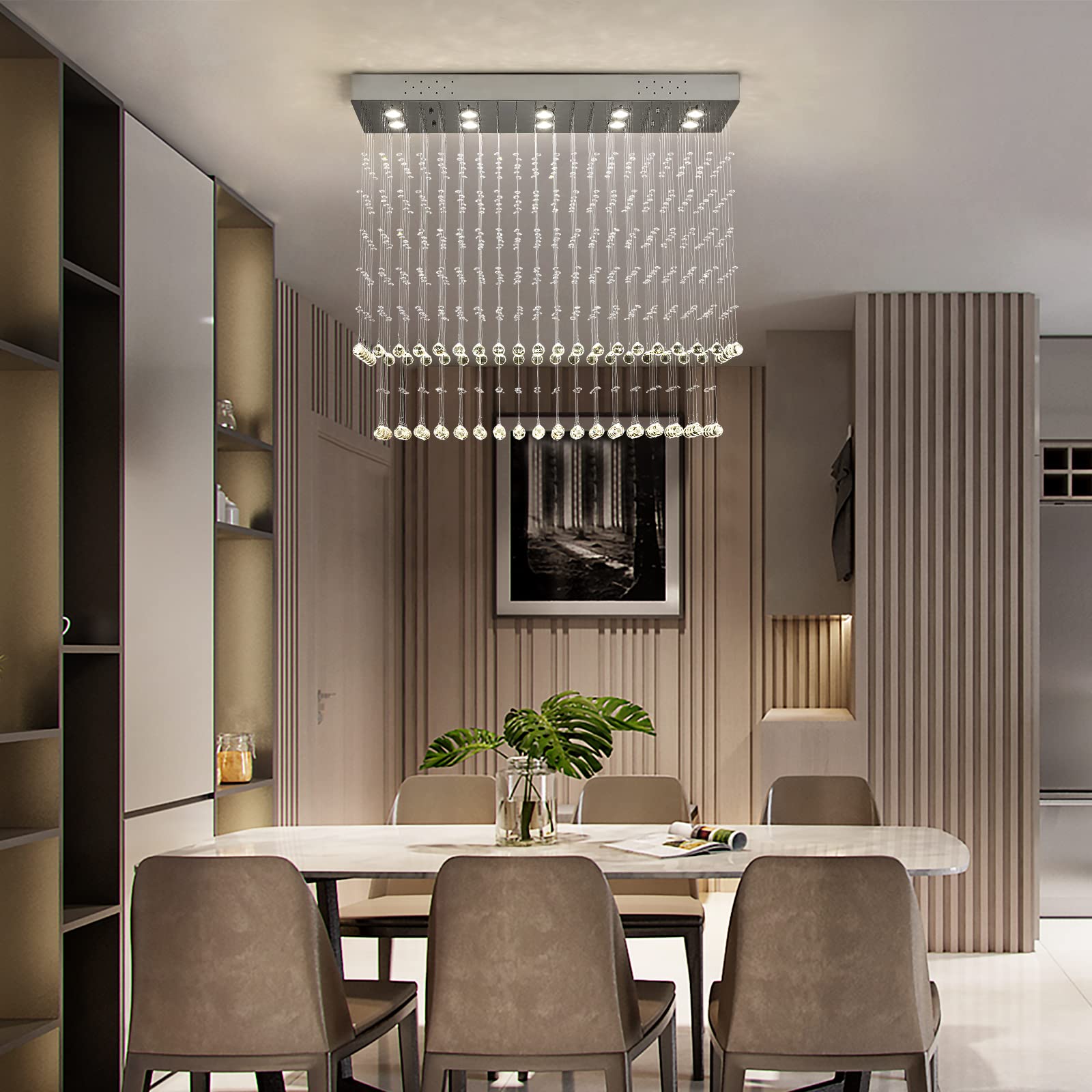 Raindrop Crystal Chandelier Modern Rectangular Raindrop Ceiling Lighting Fixture