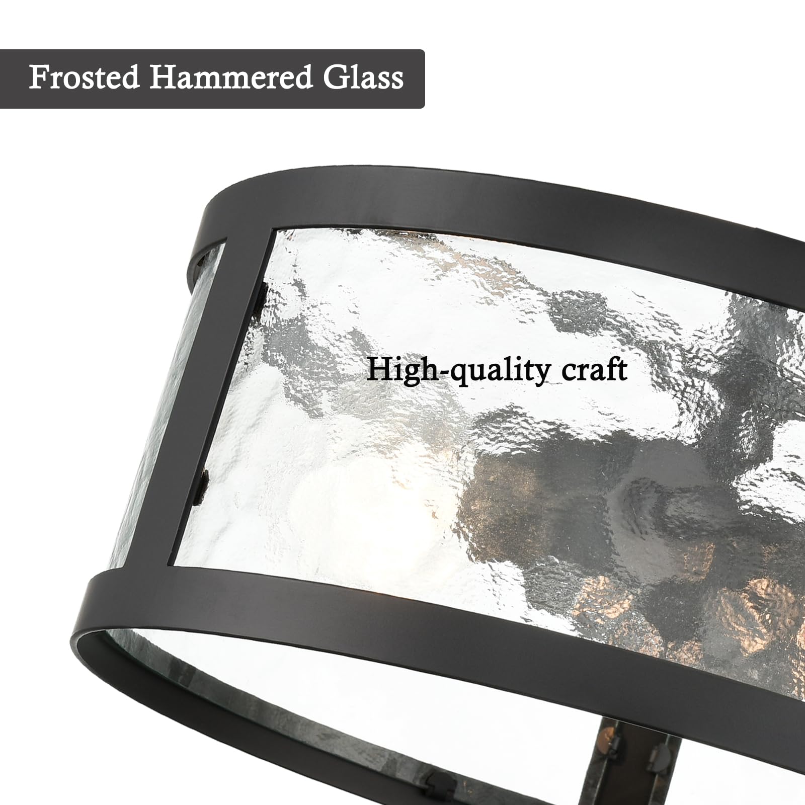 Farmhouse Semi Flush Mount Ceiling Light - 2-Light Black Fixture with Hammered Glass