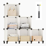 6 Cube Storage Organizer, DIY Closet Shelf, Plastic Clothes Organizer, Modular Bookcase, 11.8 x 11.8 x 11.8 Inch Cubes, with Feet and Rubber Mallet, Black ULPC06H