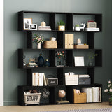 5-Tier, Geometric Bookcase S Shaped Book Shelves for Bedroom, Modern Wood Decorative Display Shelf Book Case for Home Office, Black