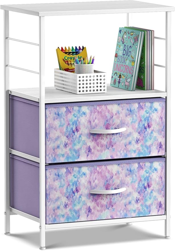 1 Drawer Shelf Storage Nightstand - Kids Bedside Furniture End Table Night Stand