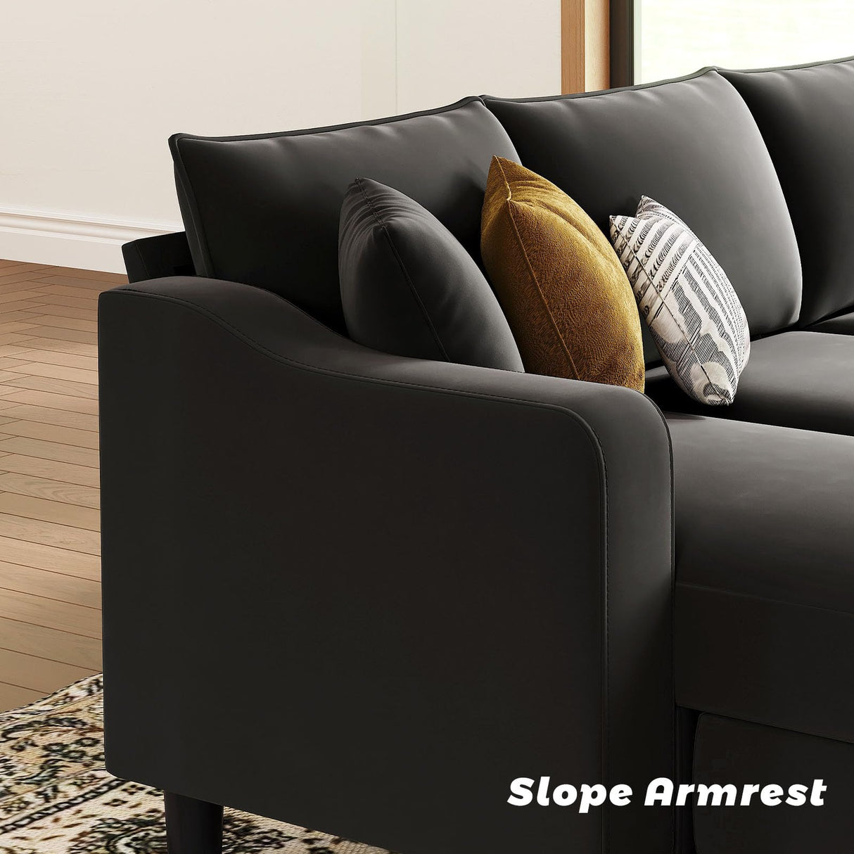 U Shaped Sectional Sofa Velvet Convertible Sofa with Reversible Chaises