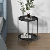 End Table, Round Metal Side Table with Removable Tray, Small Storage Side Table Outdoor