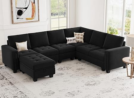 Modular Sectional Sofa Couch 7-Seater Convertible Sectional Sofa Velvet