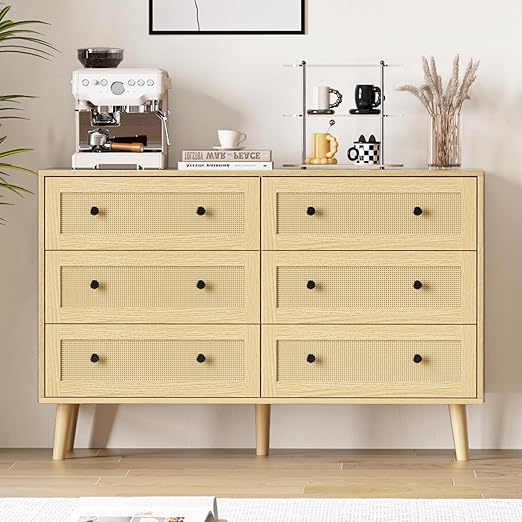 SINROM Black Dresser for Bedroom, Modern 6 Drawer Dresser