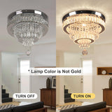 16" Crystal Chandelier 2 Rings Crystal Ceiling Light Fixture Modern Chandelier LED Chandeliers Light Fixture for Dinning