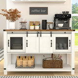 Farmhouse Coffee Bar Cabinet with Storage, 47'' Coffee Bar Table with Sliding Barn Door